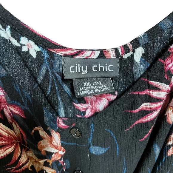 City Chic Black Floral Palm‎ Button Front Off the Shoulder Romper Plus Size 24 - Picture 10 of 11